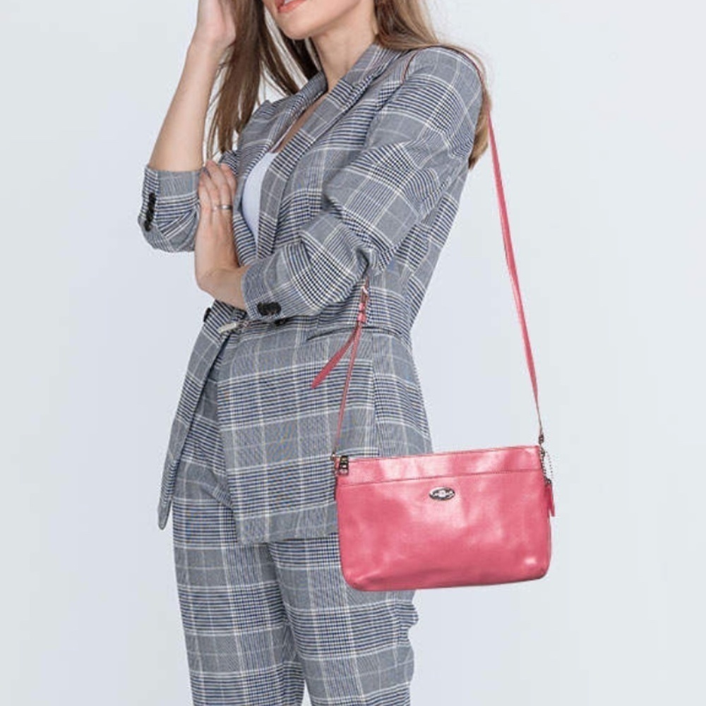 Coach Pink Crossgrain Leather East West Crossbody Bag